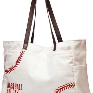 Baseball Mom Bag Canvas Sports Tote Large Capacity Gifts for Women Youth